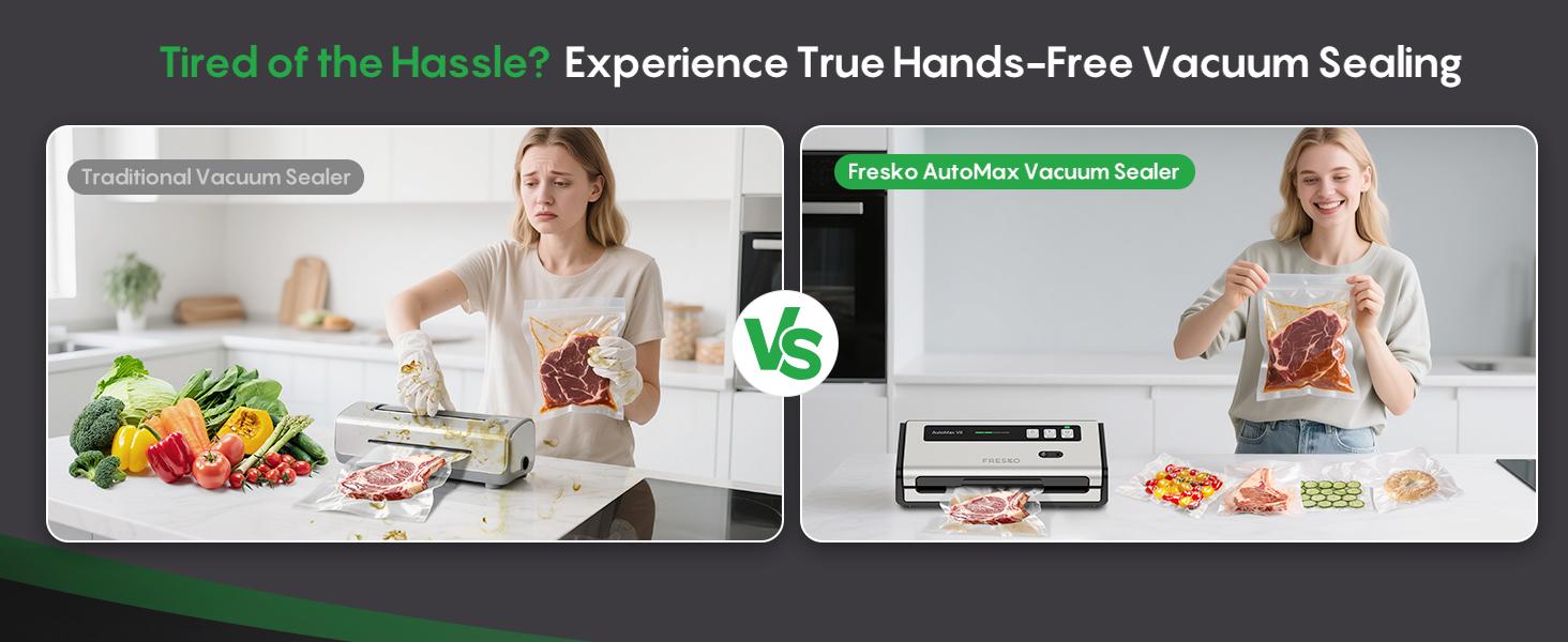 FRESKO AutoMax V6 Automatic Vacuum Sealer Machine, Double Heat Seal Food Saver with Built-in Cutter & Bag Storage, Includes Bags & Rolls