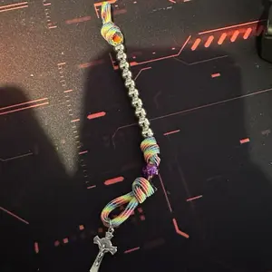 Paracord single decade pocket rosary blessed light rainbow camo and silver
