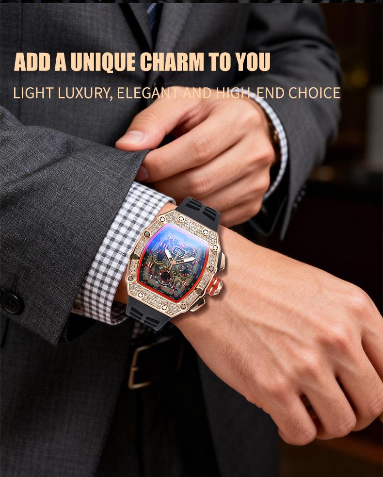 Men's Luxury barrel-shaped watch​ Rhinestone Embellished Watch IncludedFashion Timeless ClassicWatch Flash Sale -Fashionable itis elegant, Water-Resistant Watch – Perfect for Any Occasion​ durable, and the perfect choice foreverydaywear. with Gift Box