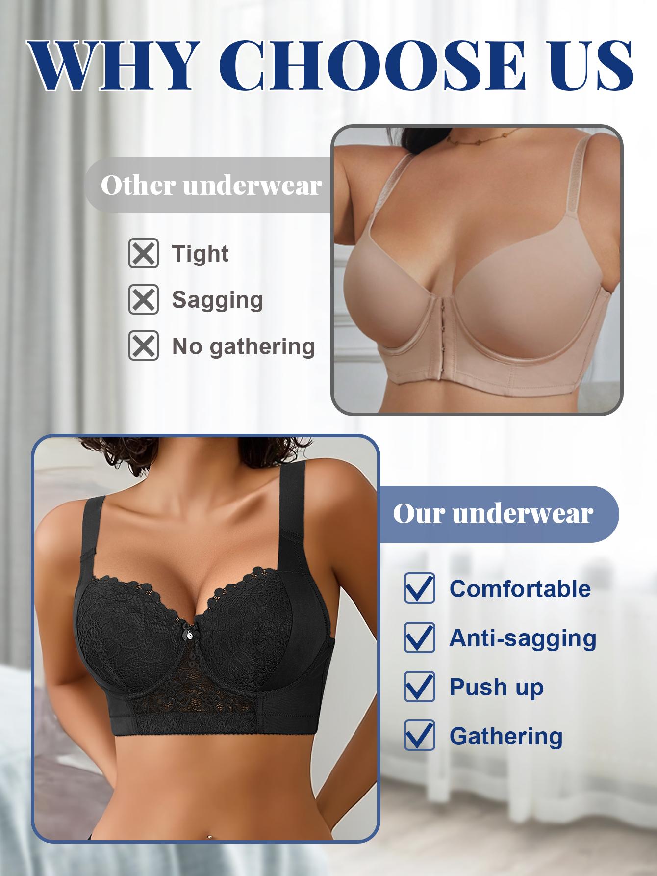 Women’s Push-Up Elegance Lace Back Bra Breathable Comfortable Lift Support Underwire Bras with Anti-Sagging Adjustable Wide Straps Everyday Style Bridal Underwear