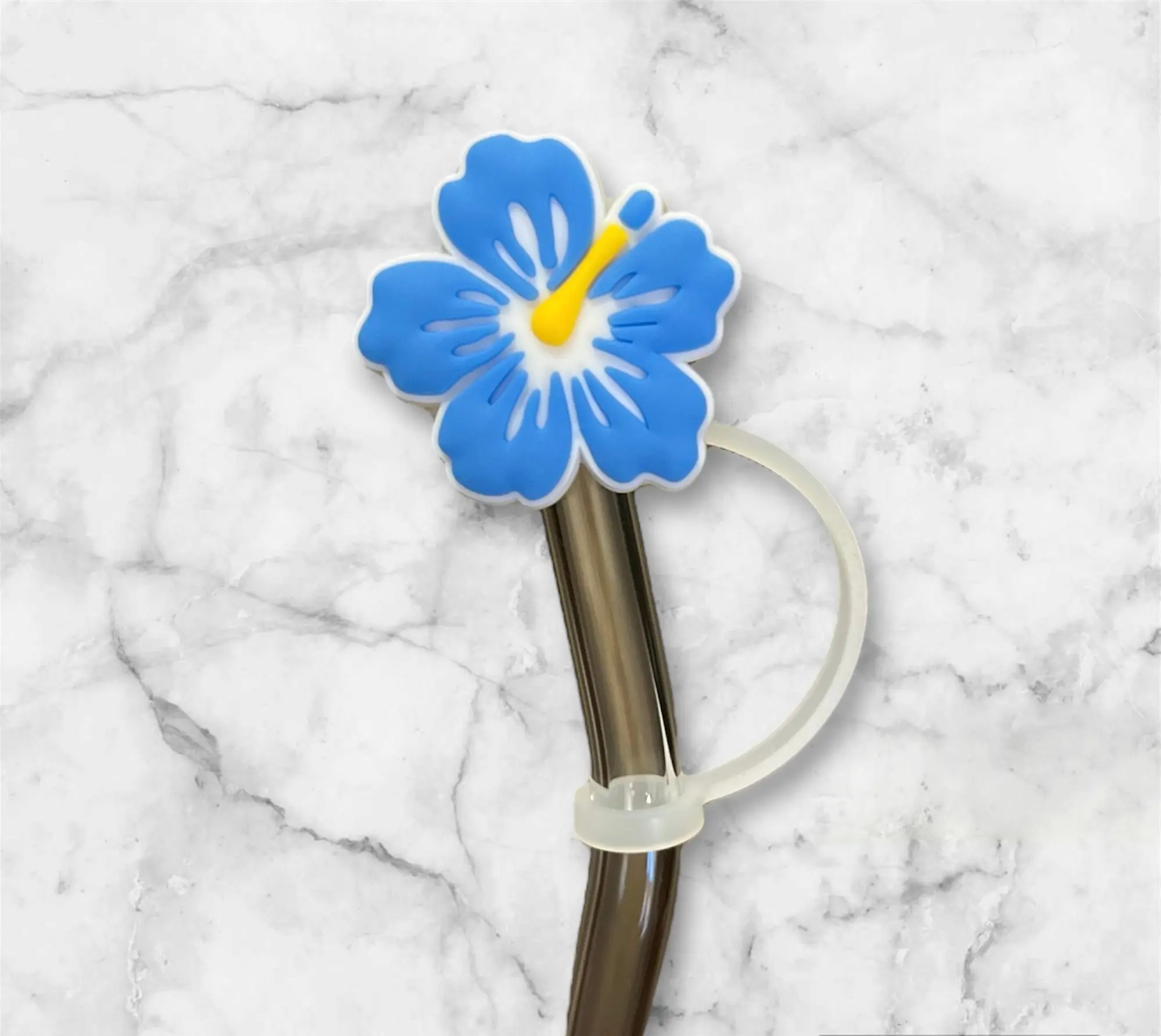 Straw Covers Hibiscus Blue Flower-Shaped Silicone tumbler  accessories