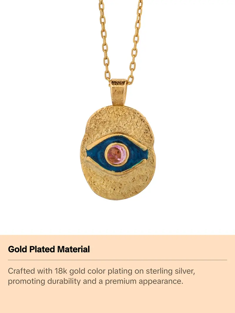 Blue Enamel & Tourmaline Stone Evil Eye Gold Pendant Good Karma Necklace