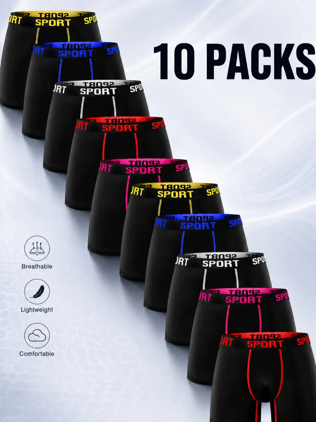 10 Pack Men’s Boxer Briefs with Letter Tape Waistband, Stretch Breathable Underwear, Soft Athletic Boxers for Gym & Daily Wear
