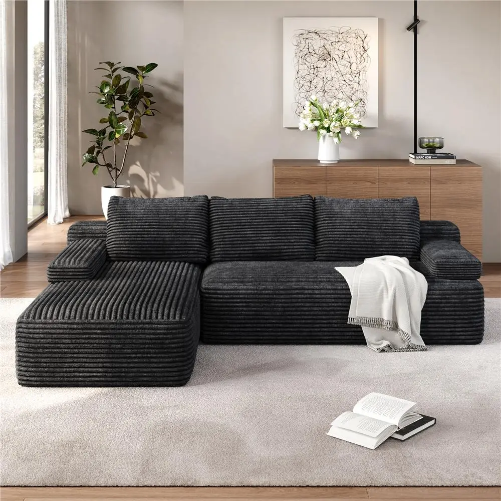 【Crazy Price】Yaheetech 110" L-Shaped Boneless Memory Foam Sectional Sofa with 2 Packages, Compressed Corduroy Sectional Couches Oversized Deep Seat Removable Pillow Covers Pet-Friendly No Assembly for Living Room Apartment,dorm essentials,home decor