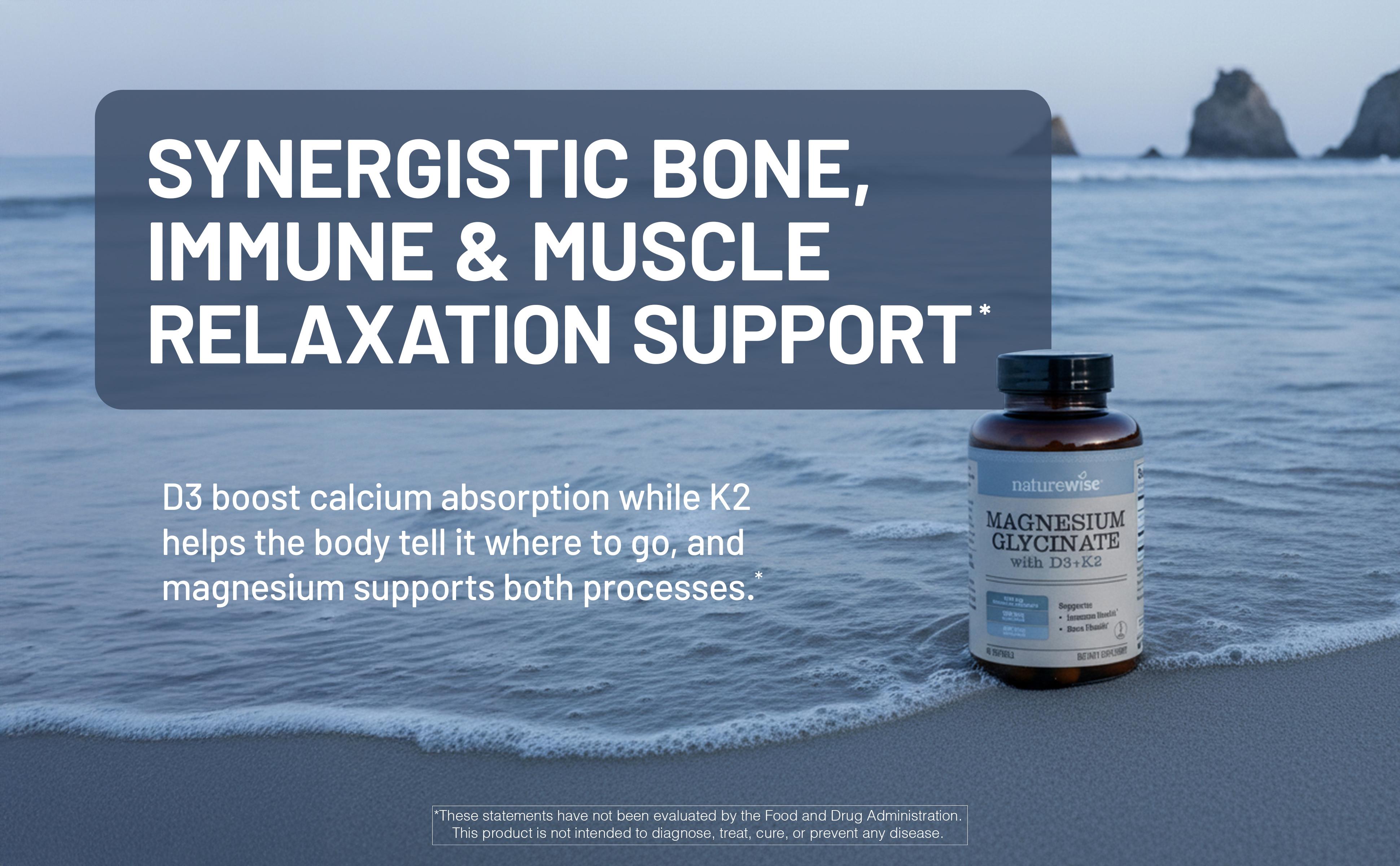 NatureWise Magnesium Glycinate 550mg + High-Dose Vitamin D3 K2 100 mcg - Chelated Magnesium Glycinate + Vitamin D3 K2 Softgels for Bone Support - Non-GMO, USA Manufactured