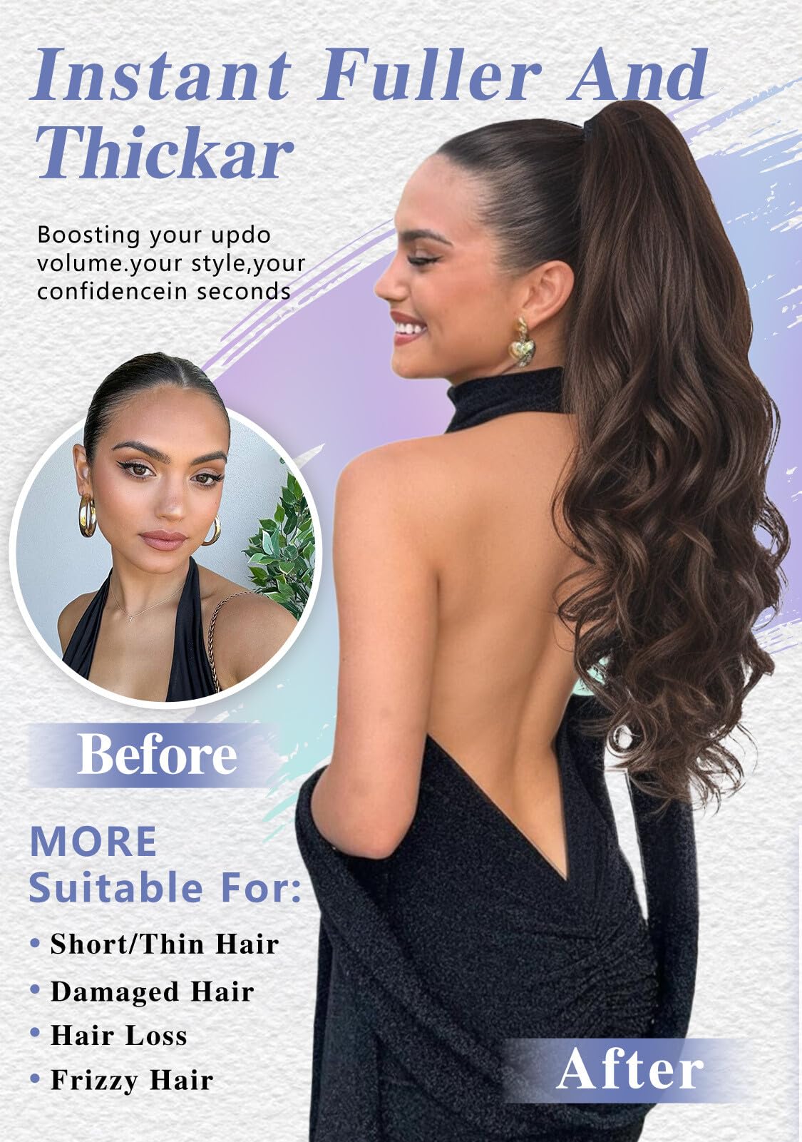 Kookastyle 24" Curly Wavy Ponytail Extension with Claw Clip Long Hairpiece for Women Natural Looking Jaw Clip on Ponytails