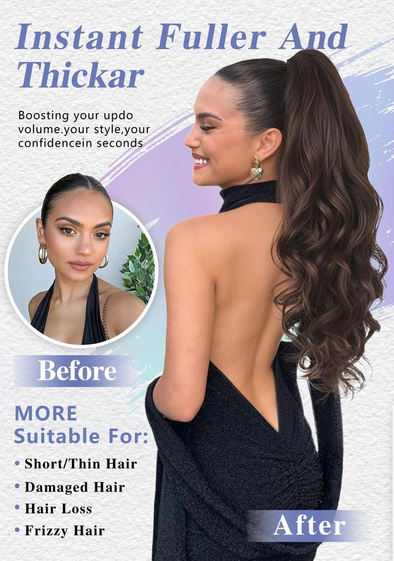 [Black Friday] Kookastyle 24" Curly Wavy Ponytail Extension with Claw Clip Long Hairpiece for Women Natural Looking Jaw Clip on Ponytails