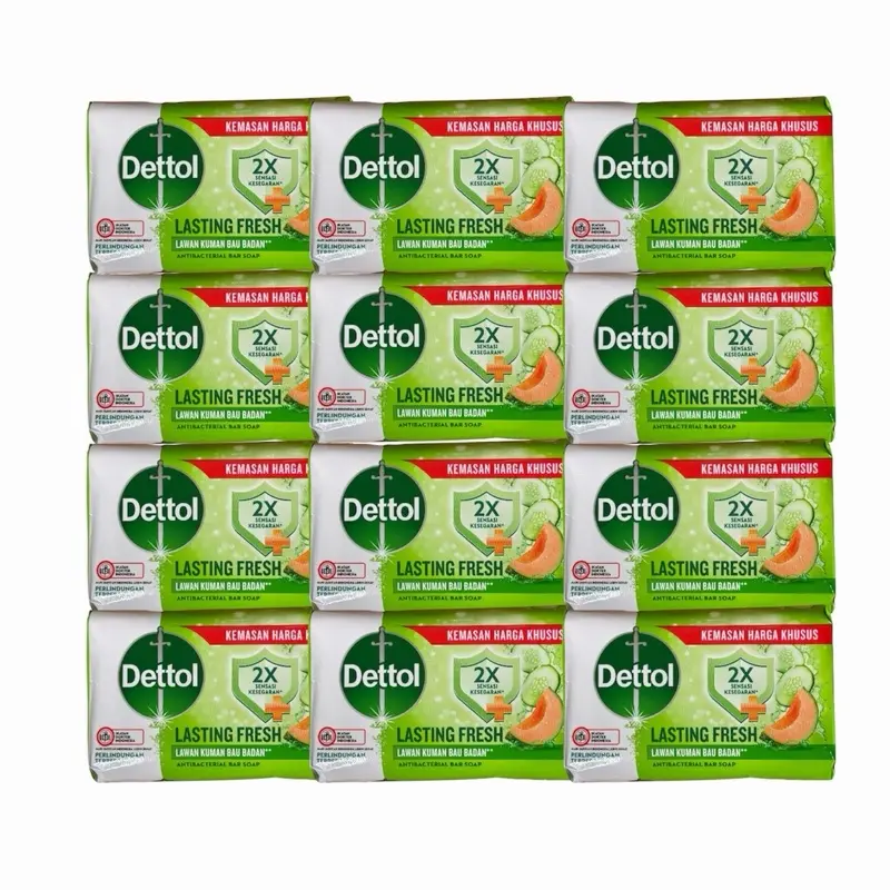 Dettol Antibacterial Solid Bar Body Soap - Cucumber & Melon Scent, Hydrating Cleanser for All Skin, Long-Lasting Freshness, 100g, Pack of 12