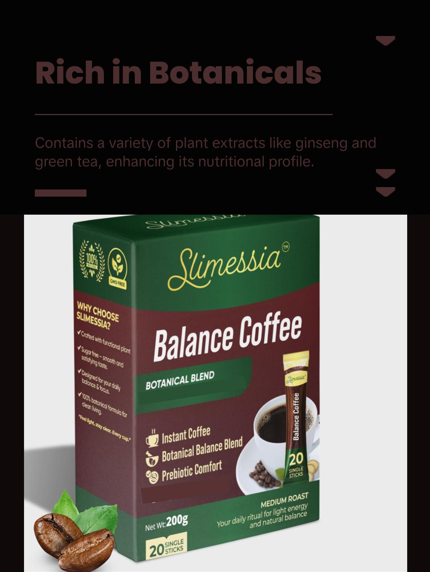Simessia Balance Coffee - Botanical Instant Coffee Blend with Digestive Support - 10g Stick - 20 Servings Beverage