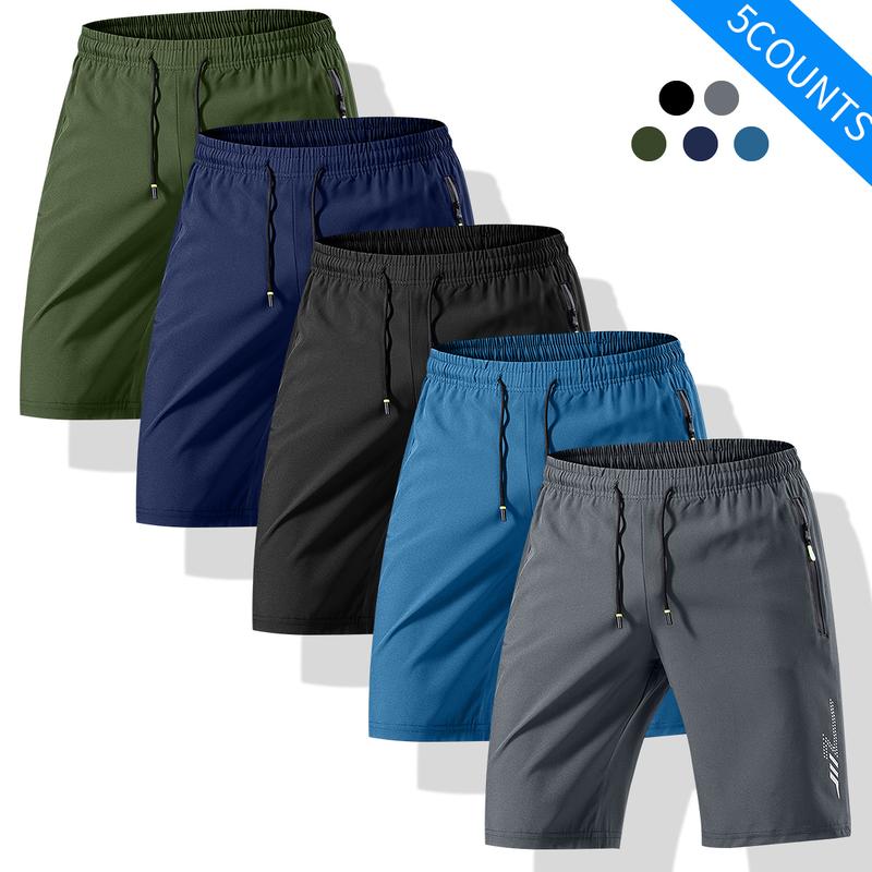 5 Piece Men's Multi - Color Drawstring Waist Shorts - Summer Loose Casual Elastic Waist with Pockets. Lightweight Breathable Fabric, Ideal for Daily Wear, Beach & Outdoor Activities. Stylish Solid Color Shorts for Men Menswear Menswear Day