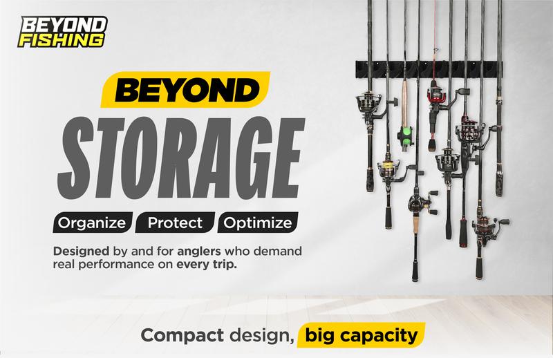 Beyond Fishing GripLock Vertical Fishing Rod Rack – Wall-Mounted Fishing Rod Holder for Garage – Stores Up to 9 Rods or Combos –Space-Saving Durable Fishing Rod Holders for Serious Anglers