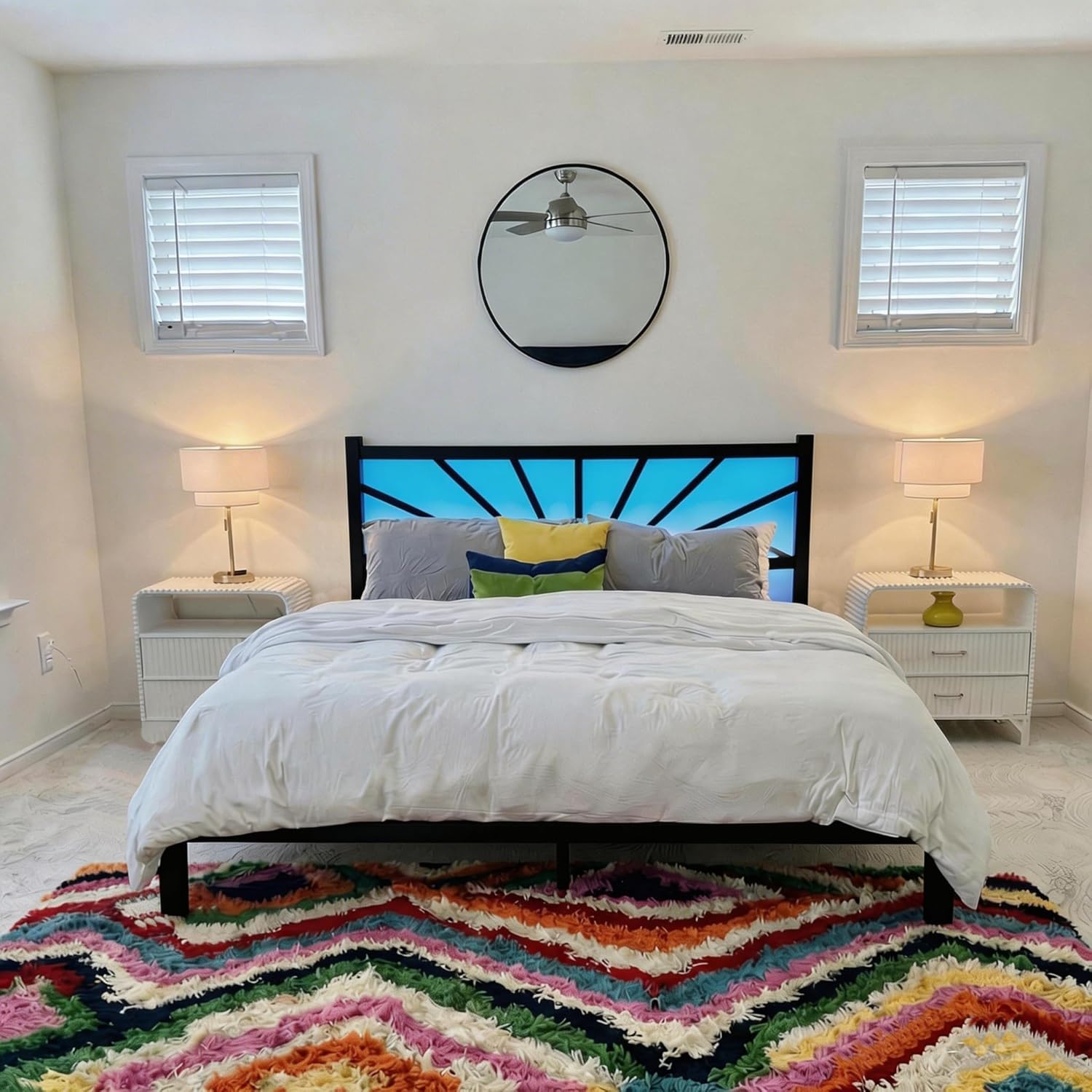 【880 lbs Capacity】Queen Size Metal Bed Frame with LED Lights,Sturdy Bed Frame with Headboard, NO MATTRESS Include,Under Bed Storage Space & Strong Metal Slats, Strong Metal Slats Support,Noise-Free, Easy Assembly,Black