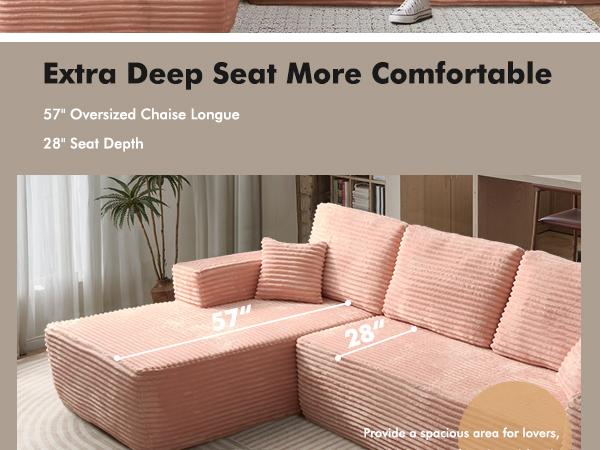 HOOOWOOO 106" Modular Pink Cloud Couch with Chaise Lounge, 【2 Packages Shipping】Modern Sectional Boneless L-Shaped Modular Plush Corduroy Sofa for Living Room Bedroom, No Assembly Required, Pink HOOOWOOO 106" Modular Pink Cloud Couch with Chaise Lounge, 【2 Packages Shipping】Modern Sectional Boneless L-Shaped Modular Plush Corduroy Sofa for Living Room Bedroom, No Assembly Required, Pink