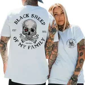 Black Sheep Of Family T Shirt EST.1973 Unisex Casual Crew Neck Tee with Skull and Crossbones Design for Menswear & Womenswear Medium Classic Top