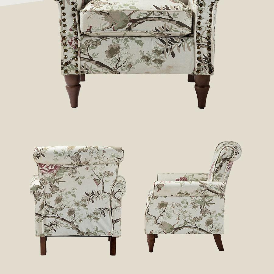 Hulala Artemisa Modern Floral Pattern Upholstered Armchair, Charming accent armchair, Classic rolled arms and seatback, Delicate nailhead trim, Solid wood legs and sturdy wooden frame, Textured polyester upholstery and pocket spring, Contemporary