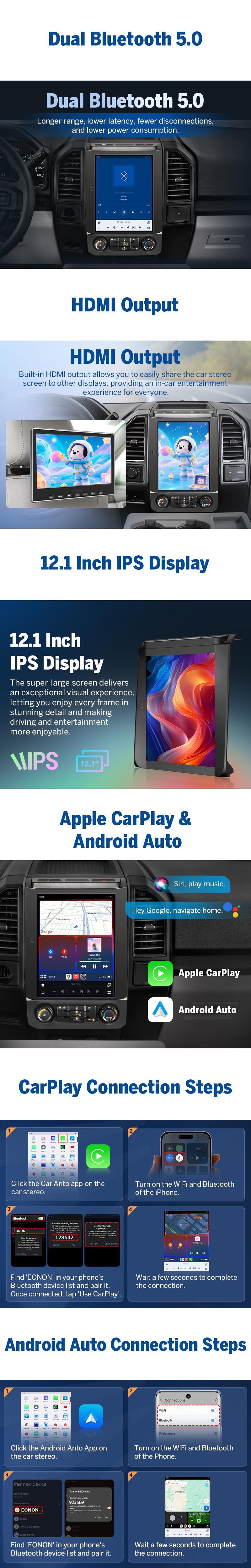 EONON Car Stereo for 2015-2020 Ford F-150, Wired/Wireless CarPlay Android Auto, 12.1" Android 13 IPS Touch Screen Head Unit, DTS Surround Sound, Bluetooth, GPS, Sub, SWC, 4GB+64GB, Holiday Haul - FDMX6S