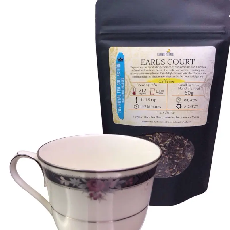 Lunation Stores Earls Court Tea - Hand Crafted Black Tea with Lavender, Bergamot and Vanilla, 60g, Caffeine 1.5 tsp, 4-7 Min. Brewing Time - Beverage