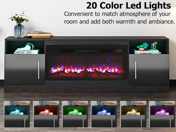 【2 Packages Shipping】PUKAMI Fireplace TV Stand for TVs Up to 80" TV with 36" Electric Fireplace,Entertainment Center with Fireplace,TV Stand with Fireplace LED Light,Entertainment Stand,70inch