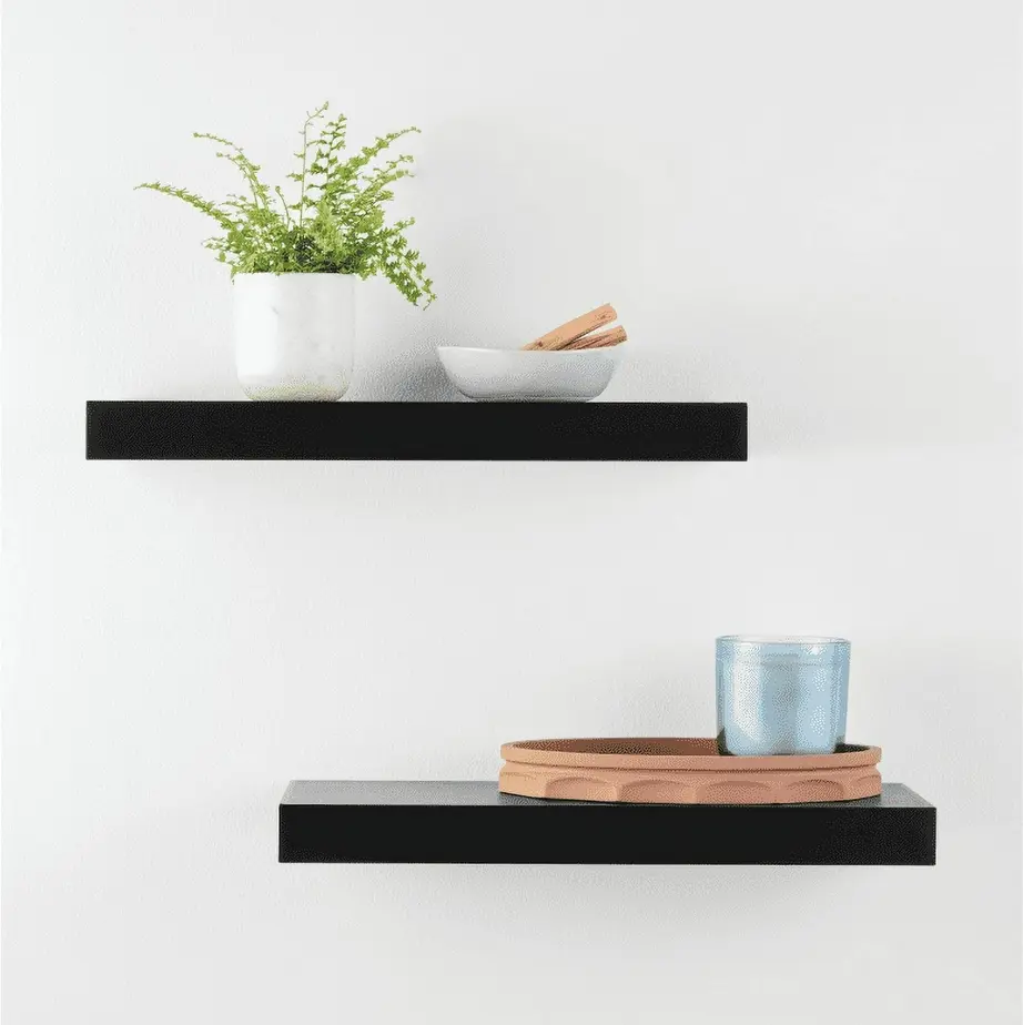2-Pack Black MDF Floating Shelves (16.5"x5.5"x1.5"), Lightweight Engineered Wood Rectangle Shelves with Mounting Hardware for Easy Installation, Ideal for Books, Decoration Items, Living Room Wall Decor, Entryway Decor, Plant Holder, Gift