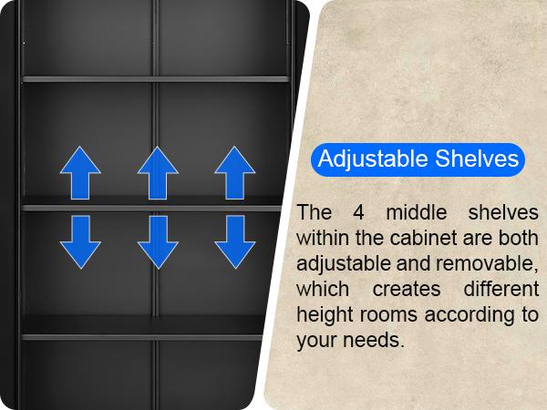 71 Inch Farmhouse Metal Pantry Cabinet, Tall Storage Cabinet with Doors and Adjustable Shelves for Kitchen/Dining/Living Room, Tall Freestanding Storage Cabinet for Garage/Laundry Room/Bathroom, White/Black