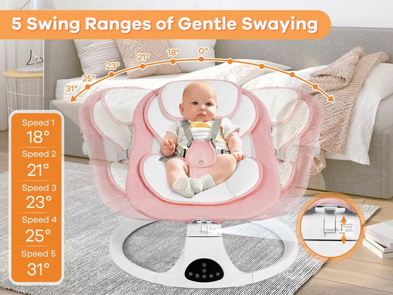 Baby Electric Bouncer, Baby Rocker, Electric swing, 5 Speed & 10 Lullabies, Baby Bassinet, Adapter & Battery Powered, For Indoor Use, Remote Control