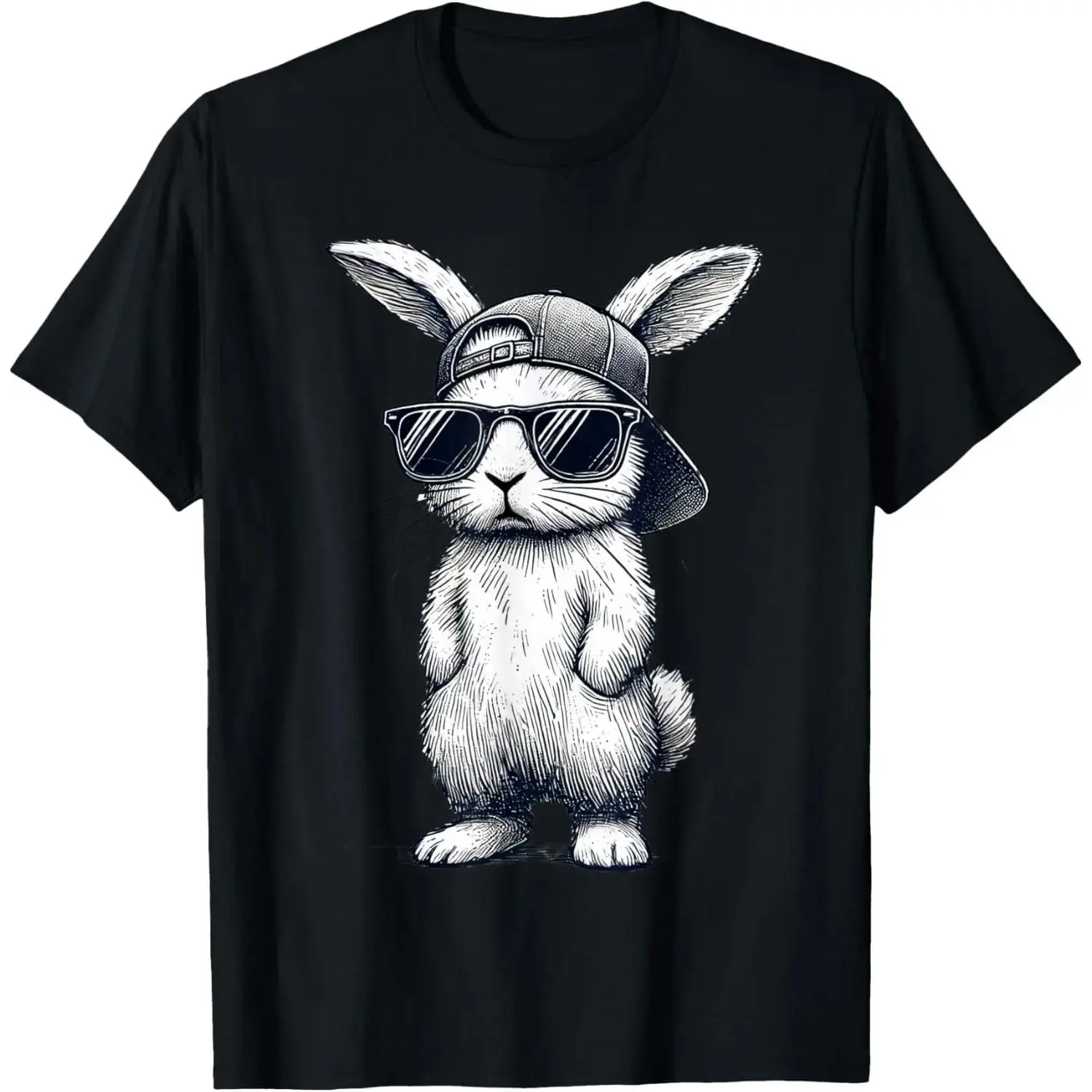 100% pure  Bunny Face with Sunglasses Cap Easter Day for Woman Men T-Shirt