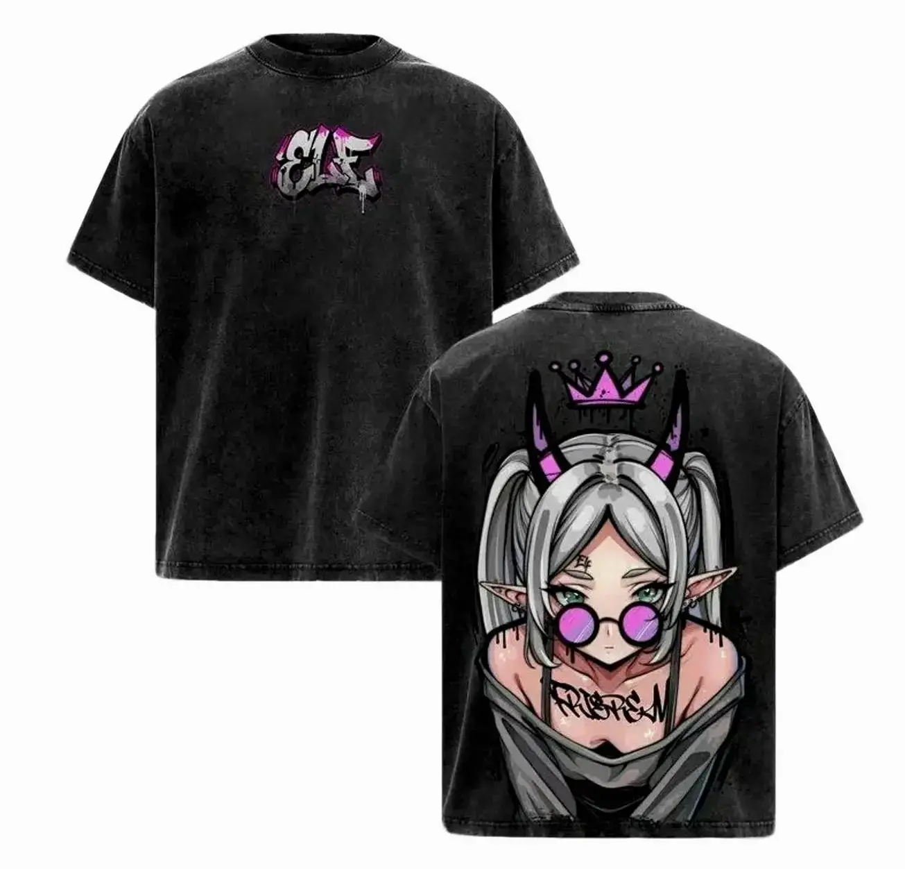 Men's Frieren Anime Graphic T-Shirt - Vintage Casual Streetwear Tee, Oversized Unisex Round Neck, Gift for Fans, Made-to-Order, Cold Wash, Sizes S-5XL, Anime Merchandise