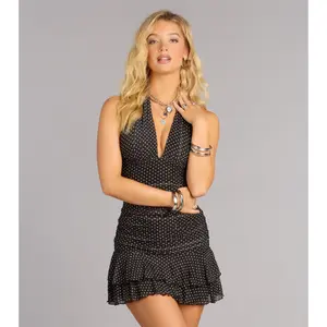 Flirty Babe Polka Dot Mesh Ruffle Mini Dress