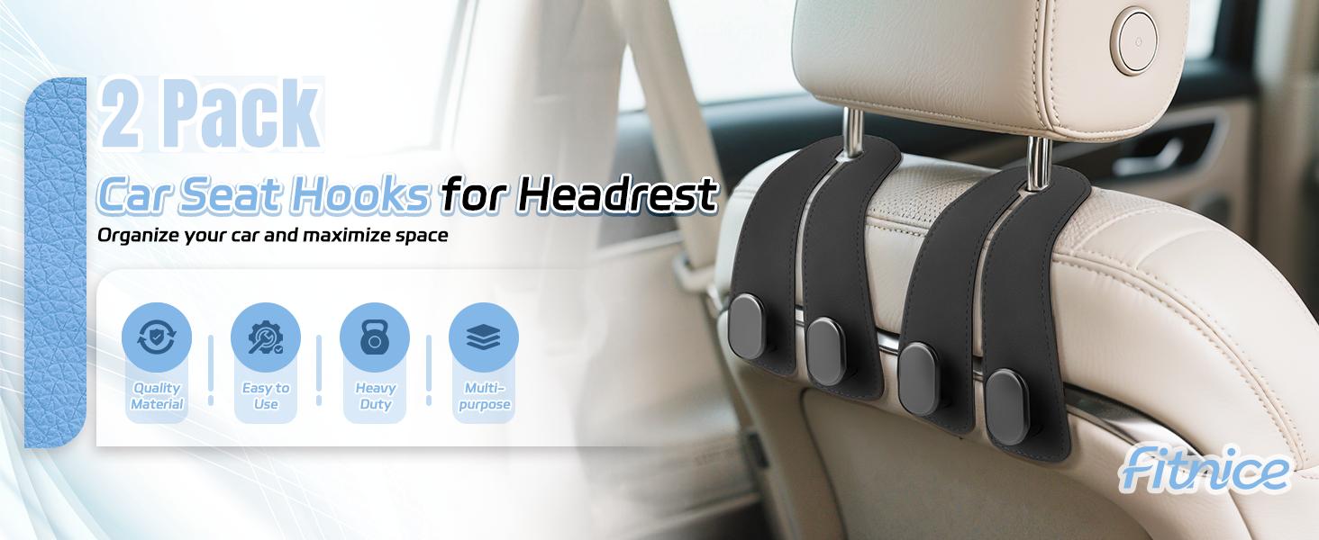 2 Pcs Car Hooks for Headrest, Adjustable Vehicle Seat Back Car Organizers and Storage Accessories, Universal Fit Double Metal Leather Purse Holder for Car (Grey) 2 Pcs Car Hooks for Headrest, Adjustable Vehicle Seat Back Car Organizers and Storage Accessories, Universal Fit Double Metal Leather Purse Holder for Car (Grey)