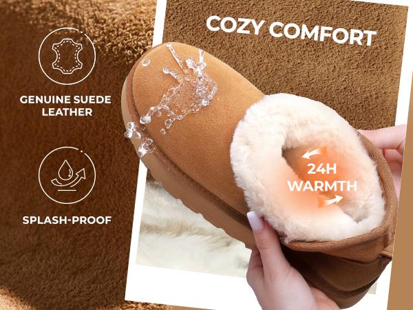 DREAM PAIRS Women's Platform Winter Snow Boots Genuine Suede Water Resistant Mini Ankle Boots Stable Lightweight Booties Anti-Slip with Memory Foam Outdoor Fuzzy