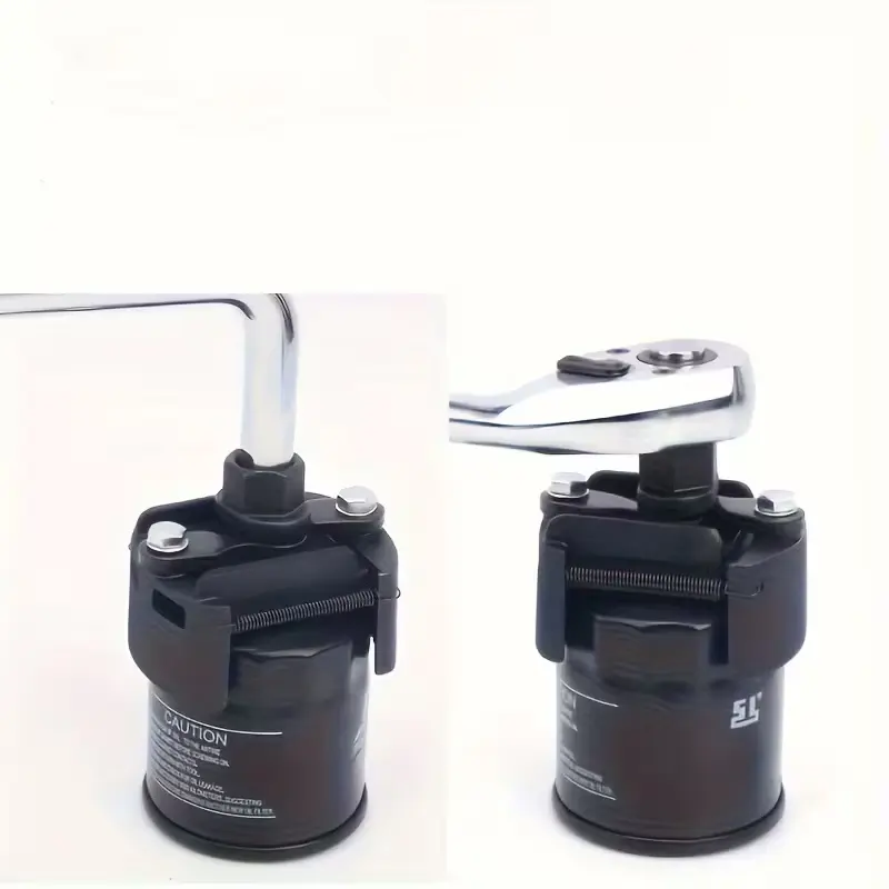 Oil Filter Wrench Adjustable Oil Filter Wrench, German U-Shaped Multi-Function, Two-Jaw Reversible Mechanism, Black Metal with Hex Socket and Adjustment Knob for Engine Maintenance