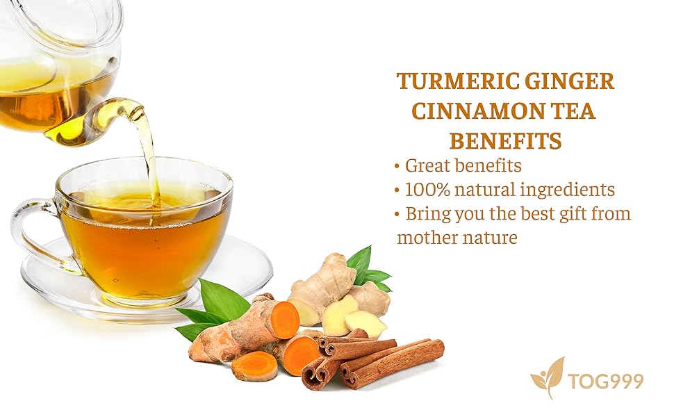 【FreshDrinkUS】 Turmeric Ginger Cinnamon Tea, 100% Natural, Anti-Inflammatea. Eco-conscious Tea Bags. No Sugar, No Caffeine, No Gluten, Vegan. antiinflamma tea, looseleaf tea Beverage anti in flama tea ginger caffeine free Healthy Drink