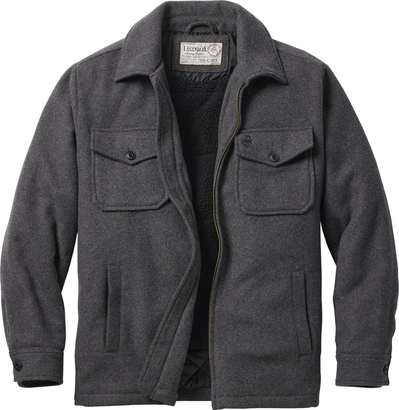 Legendary Whitetails Men's Thick Berber Lined Wool Shell Coat - Tough as Buck Outdoorsman Menswear Jacket with Button Closure, Flap Pockets, Quilted Design, Zipper Accent, Dry Clean Only