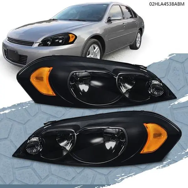 CROSSDESIGN Amber Corner Black Headlights Pair Set - Bolt-On Fit For 2006-2013 Chevy Impala, 2006-2007 Chevy Monte Carlo, Non Cladding Model Avalanches Only