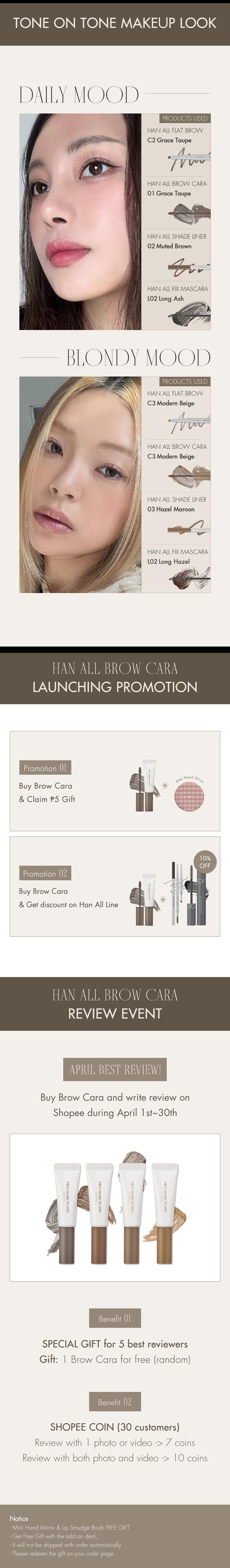 [rom&nd Official Shop] rom&nd Han All Brow Cara 9g, Tinted Eyebrow Mascara, Long Lasting, Eyebrow Fixing,Matte, Beige