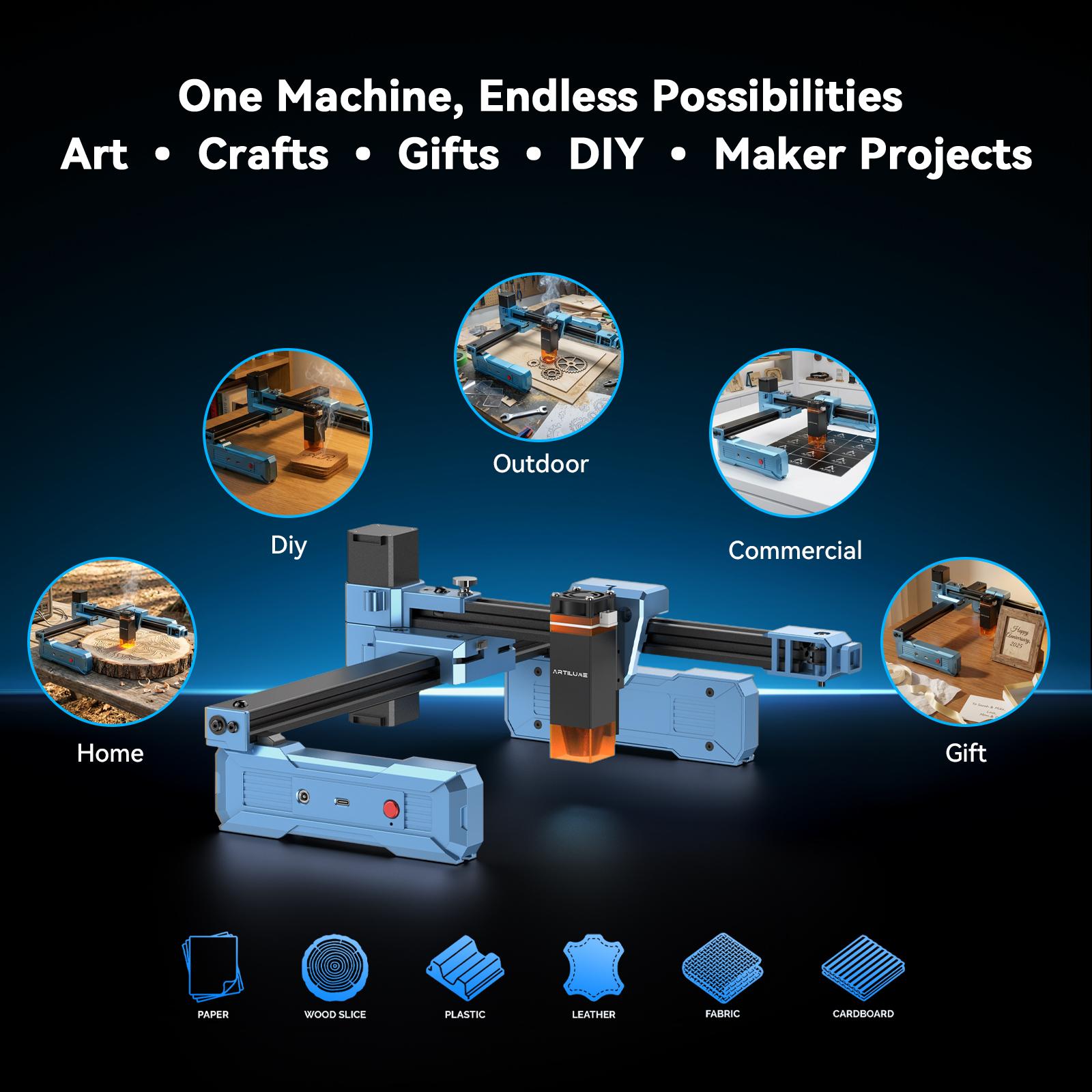 ARTILUME T1 Laser Engraver, Portable & Foldable Laser Engraver and Cutter Machine, 0.01mm Precision, Large Working Area 150×200mm for Wood, Leather, Acrylic, Ideal for Beginners & Small Businesses