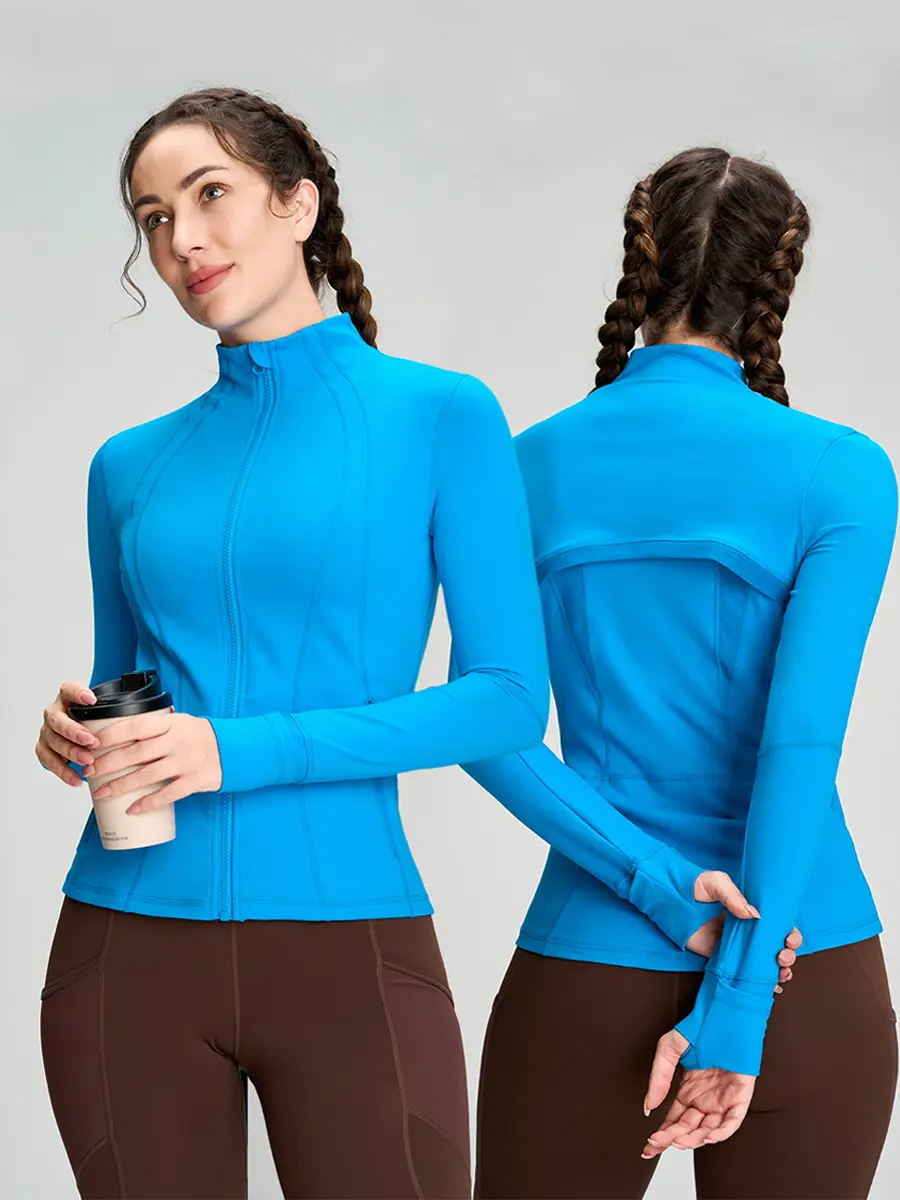 QUEENIEKE Women Athletic  Jacket Cottony-Soft Full Zip Slim Fit Workout Running Jacket with  Back Mesh Vent 2 Pockets Thumb Hole Solid Zip-Up Pocket Sports Jacket