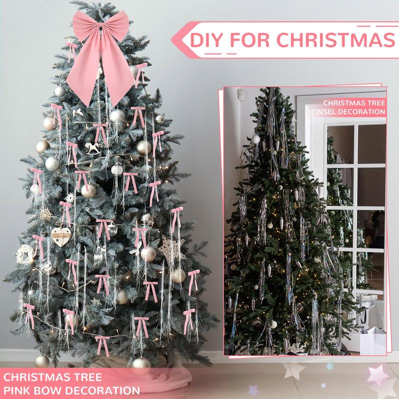 Christmas Clearance Sale Valentine's Day Decor Velvet Bows Christmas Tree Topper Bows & Tinsel Set Christmas Ornaments Bows for Xmas Tree Holiday Home Wedding Party Outdoor Christmas Decor Christmas Gifts, Gif Wrapping & DIY Project