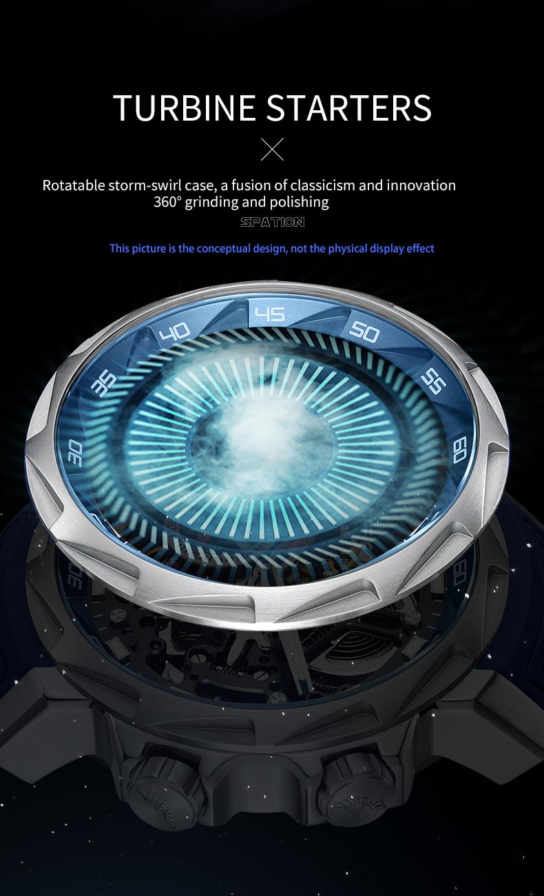 FEICE Men's Automatic Hollow Mechanical Watch, equipped with sapphire crystal, 5ATM waterproof and shockproof luminous display strap, suitable for all occasions