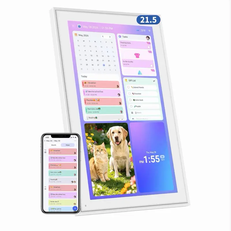 21.5" Digital Calendar Chore Chart – 1080P Full HD Interactive Touchscreen, Smart Family Planner, Hearth Display Digital Wall Calendar & Desk Mountable for Seamless Scheduling