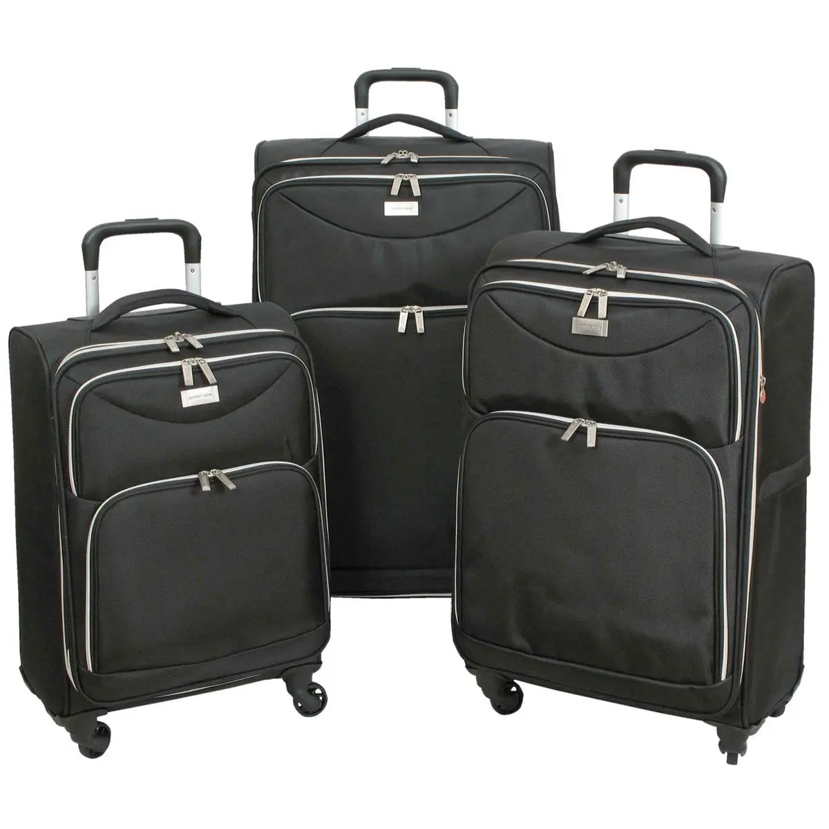 Geoffrey Beene Midnight 3-Piece Ballistic Fabric Spinner Luggage Set (20/25/28in) - Ultra-Lightweight 21 lbs, Expandable Size, Telescoping Pull Handle, Spinner Wheels, Storage Pockets, Tie-Down Garment Straps for Modern Travelers’ Extended Journey