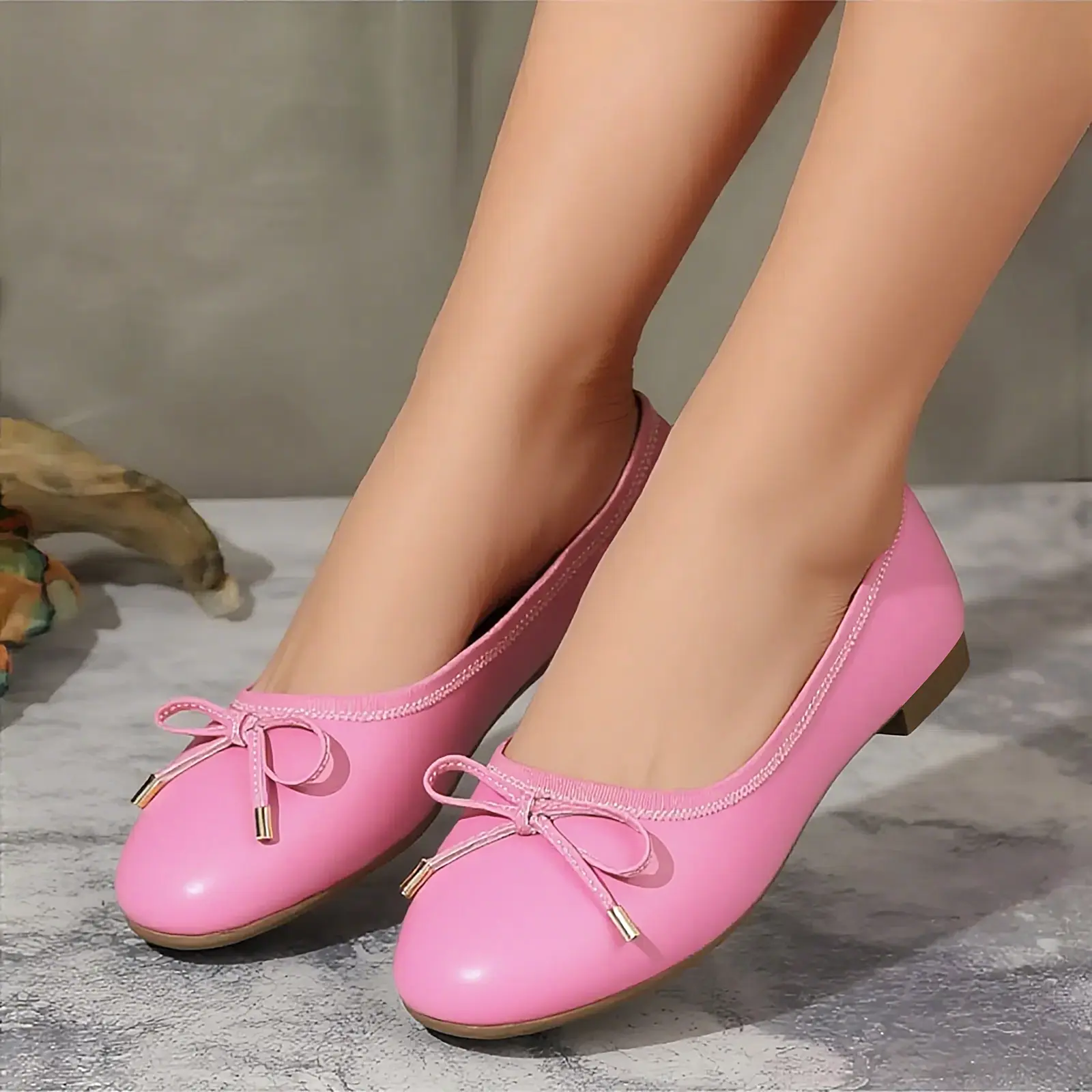 Women's Bow Detail Classic Round Toe Slip-On Low Heel Sole Dress Footwear, Elegant Flats for Work and Everyday Wear