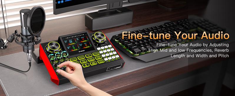 Tenlamp G9 Series Live Streaming Sound Card with Voice Changer, Dual-Level Noise Reduction & Built-in 2000mAh Battery Mixer for Live Streaming, Singing & Video Production (Optional Microphone Kit)