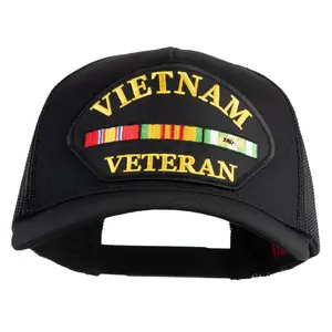 Vietnam Veteran Patched Solid Cotton Twill 5 panel Mesh Back Cap