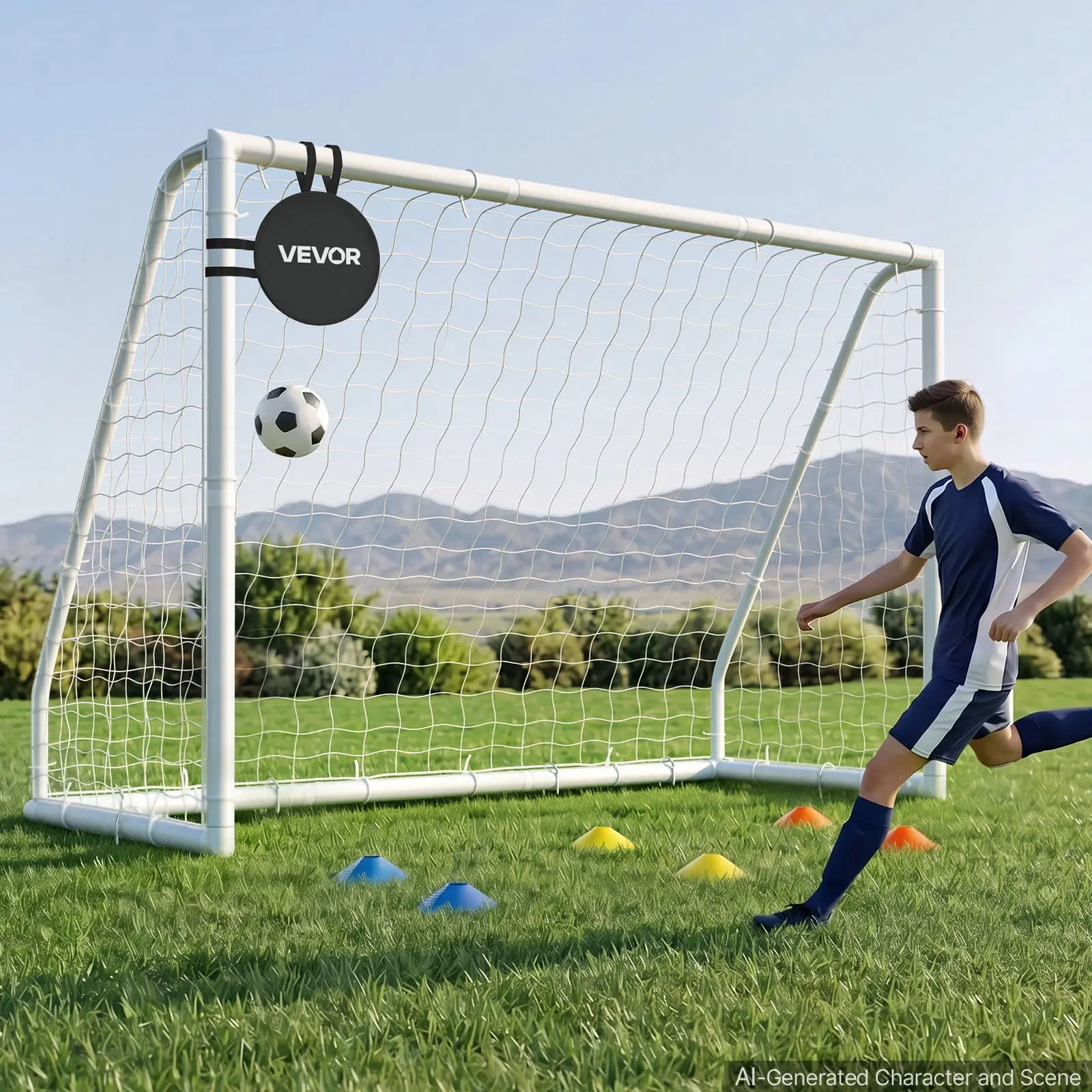 VEVOR Unisex 10x6.5 FT Soccer Goal with Portable PVC Frame, Weatherproof PE Net, Portable Setup, Target & Cones for Kids' Backyard Soccer Training & Backyard Play