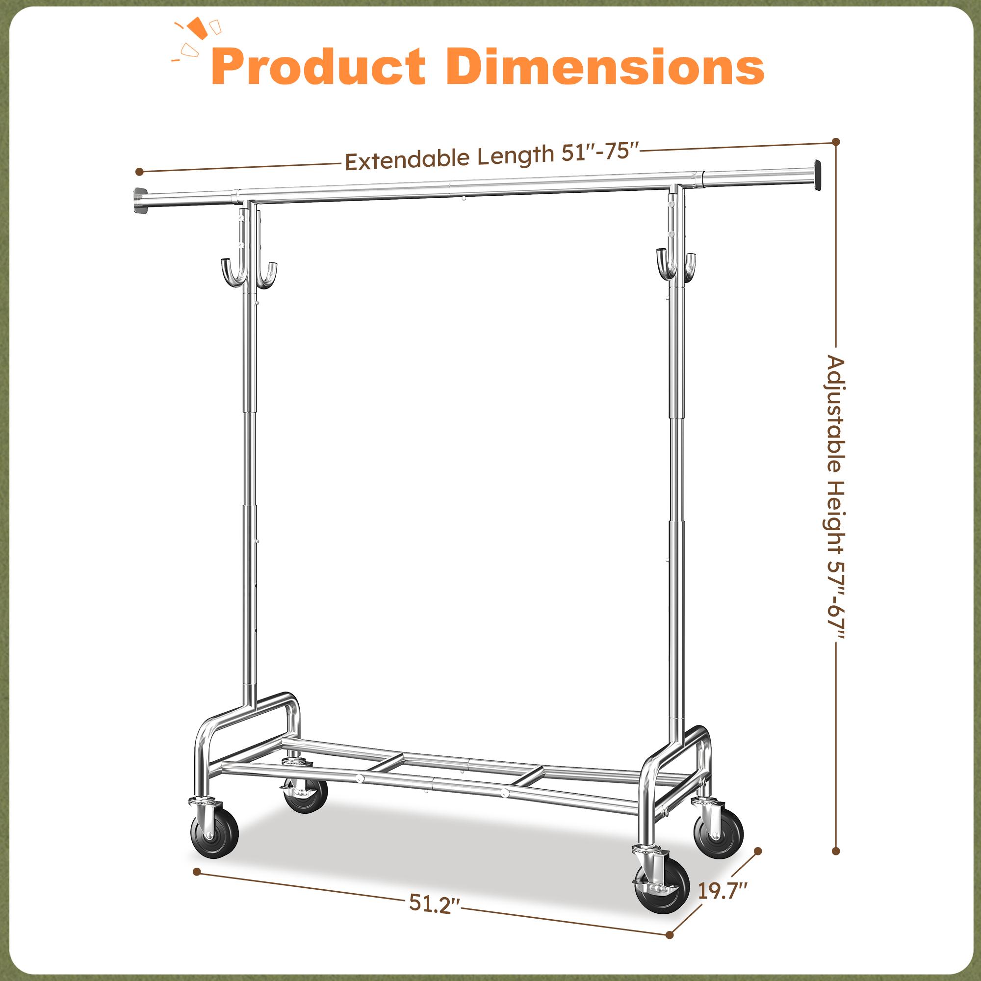 Raybee Clothing Rack with Shelves &Double Hanging Rods, Portable Clothes Rack with Wheels Rolling Garment Rack,  HangingClothing racks Holds Up to 245LBS, Metal Closet Rack, Clothes Organizer Solutions 43.3"Wx22"Dx70.3"H