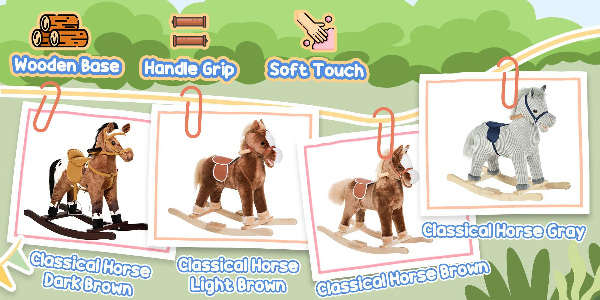 Qaba Kids Rocking Horse Ride on Plush Toy, Traditional Design Children Rocking Horse Chair Toy for Boys and Girls