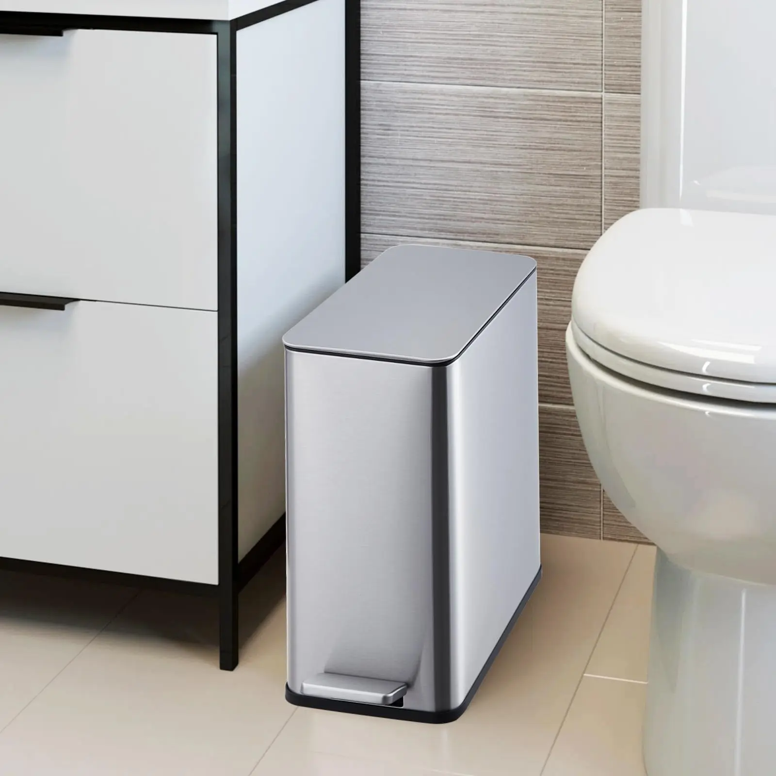 GARVEE Small 10-Liter/2.6-Gallon Trash Can with Soft-Close Lid, Step Pedal, Removable Inner Bucket, and Brushed Stainless Steel Finish