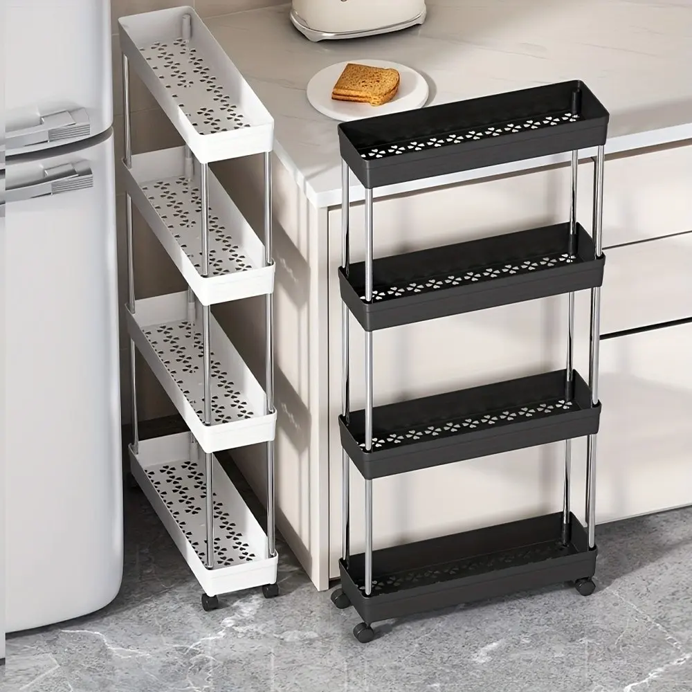 Narrow Rolling Storage Cart, 4-Tier Shelving Unit, Mobile Multi-Functional Cart, Tower Shelf for Kitchen, Bathroom, Laundry Room, Narrow Spaces, Organiser, Cart Organizer