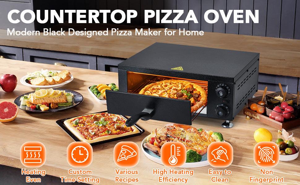 【GARVEE】Electric Pizza Oven, Countertop 12 Inch Pizza Maker with Timer and Adjustable Temperature, Stainless Steel Indoor Pizza Oven with Upper and Lower Uniform Heating Tubes